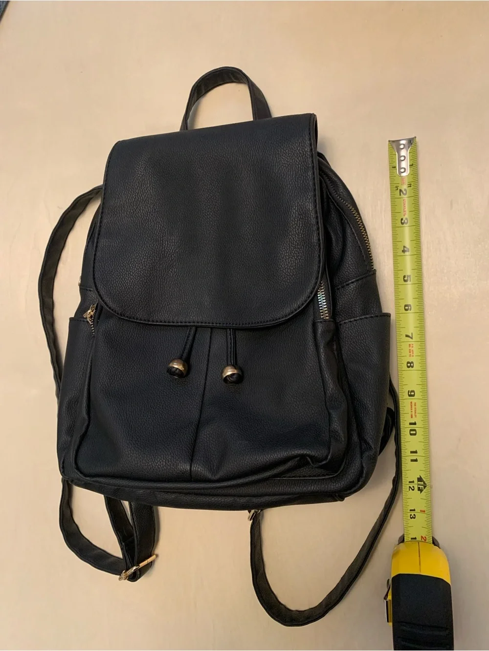 Women’s Black Leatherette Drawstring Backpack